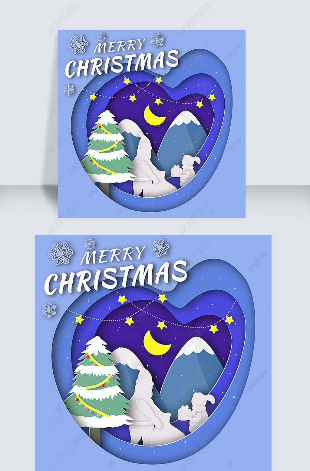 merry christmas cartoon paper cut style snow instagram post