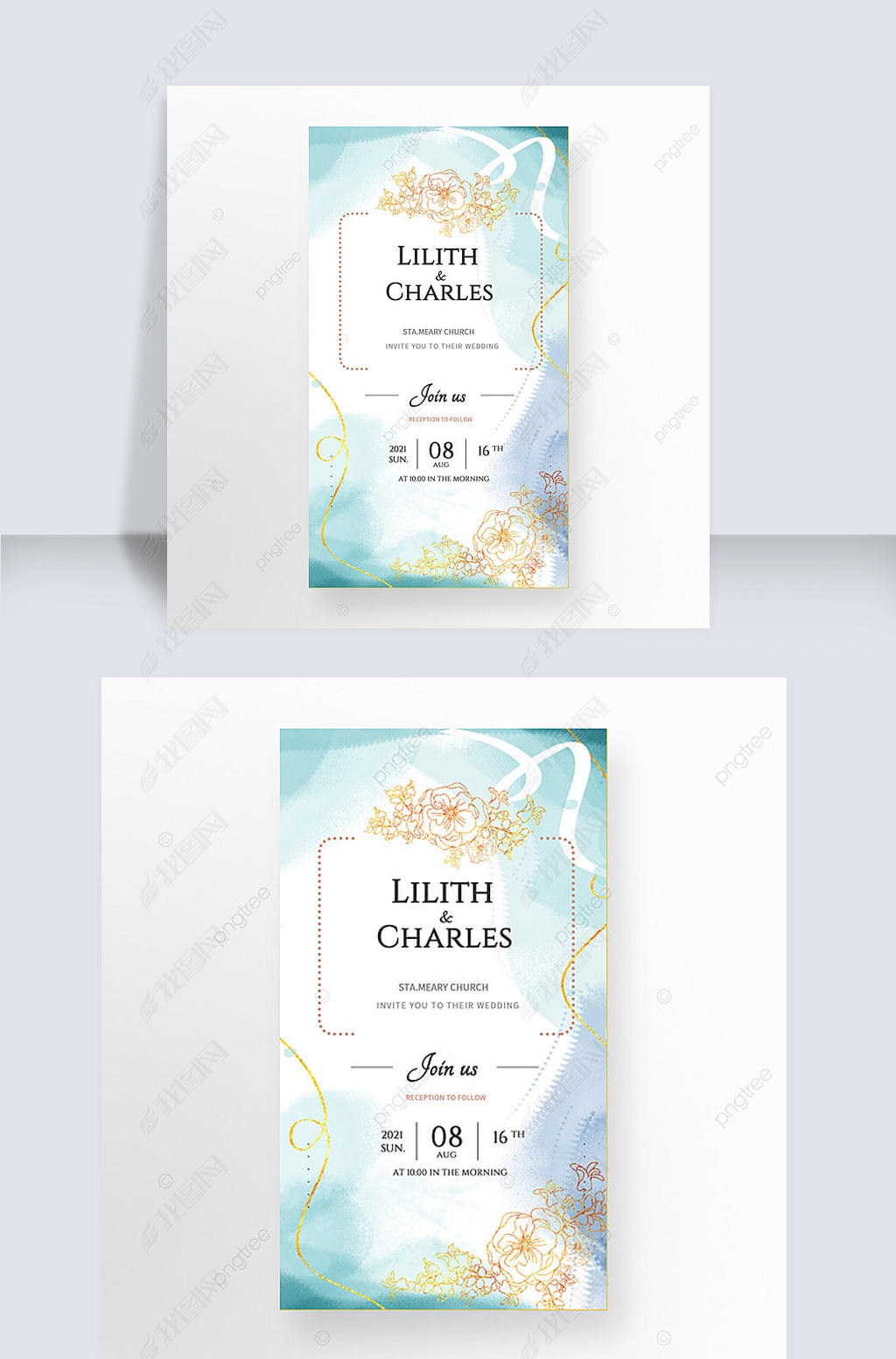 teal watercolor plant wedding invitation vertical instagram story