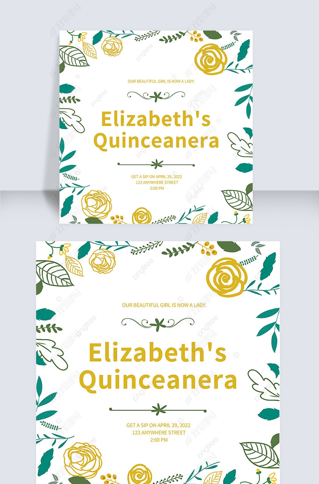 green plant leaf border quinceanera invitation instagram post