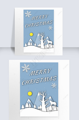 merry christmas paper cut style snowflake blue greeting card