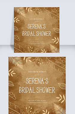 retro background plant line bridal shower invitation