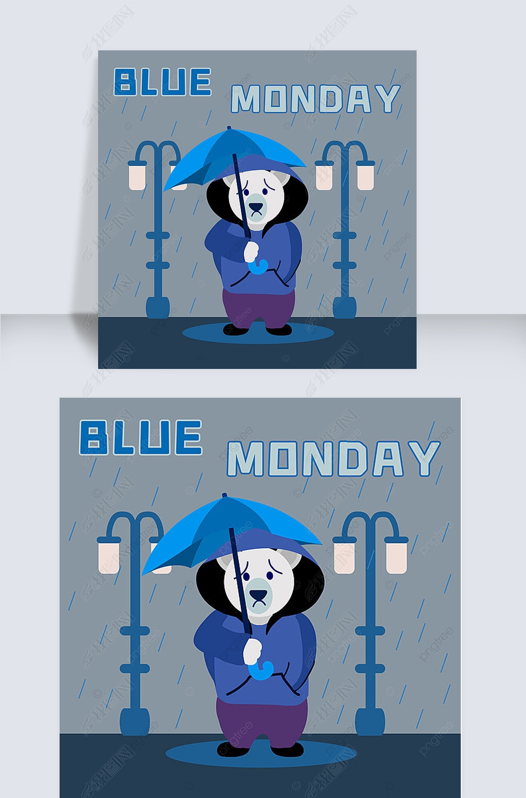 blue monday cartoon bear umbrella rain street lamp lovely instagram post