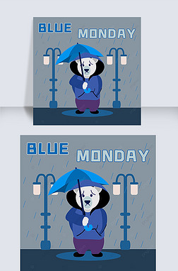 blue monday cartoon bear umbrella rain street lamp lovely instagram post