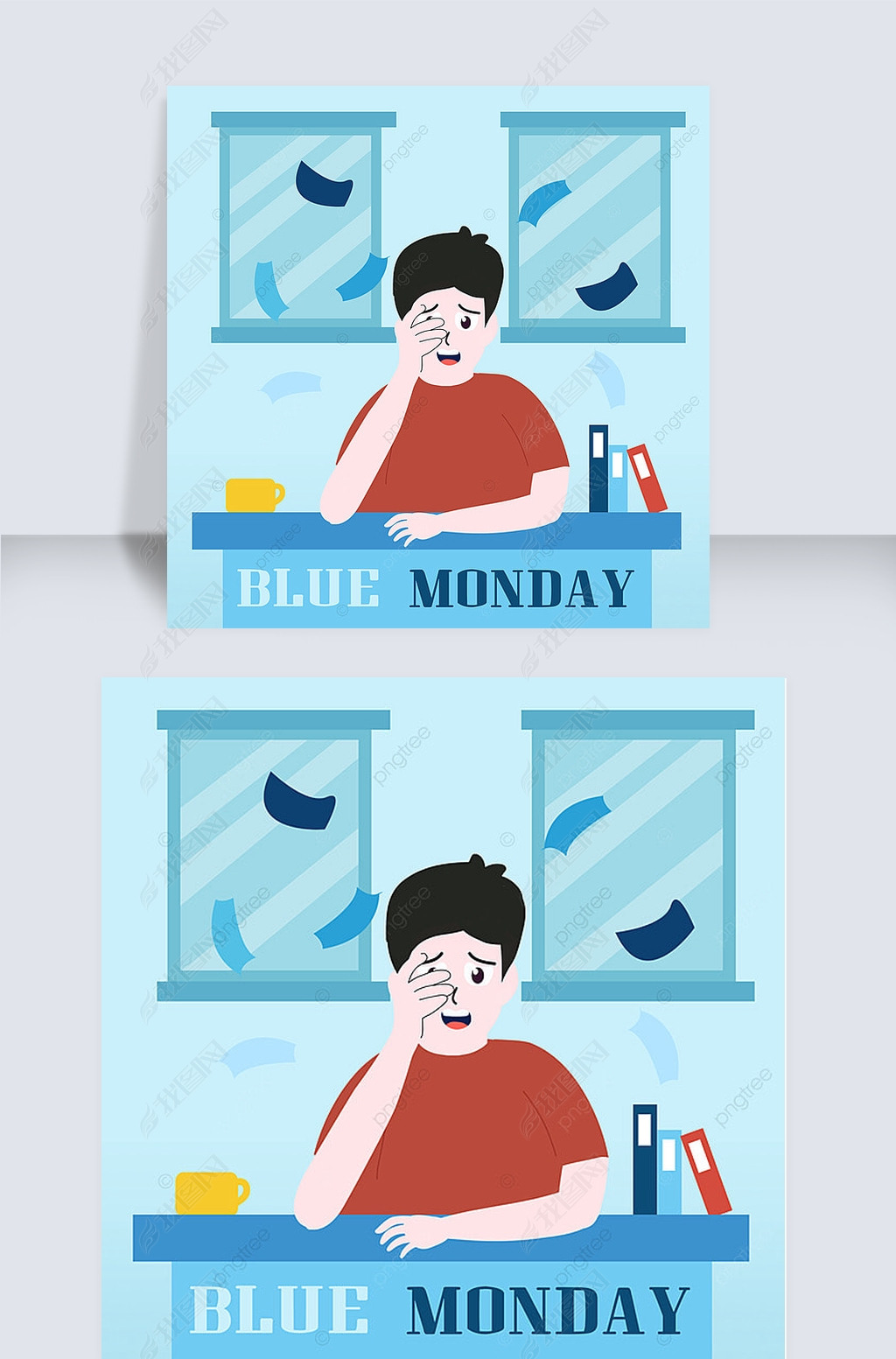 blue monday cartoon sad boy covers his face book instagram post