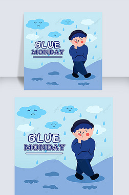 blue monday cartoon boy cloud rain instagram post