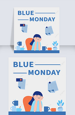 blue monday cartoon office girl instagram post