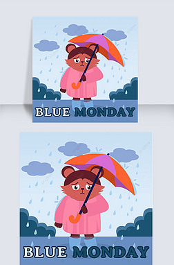 blue monday cartoon raccoon umbrella rain grass lovely instagram post