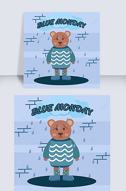 blue monday cartoon bear cloud rain lovely wall instagram post