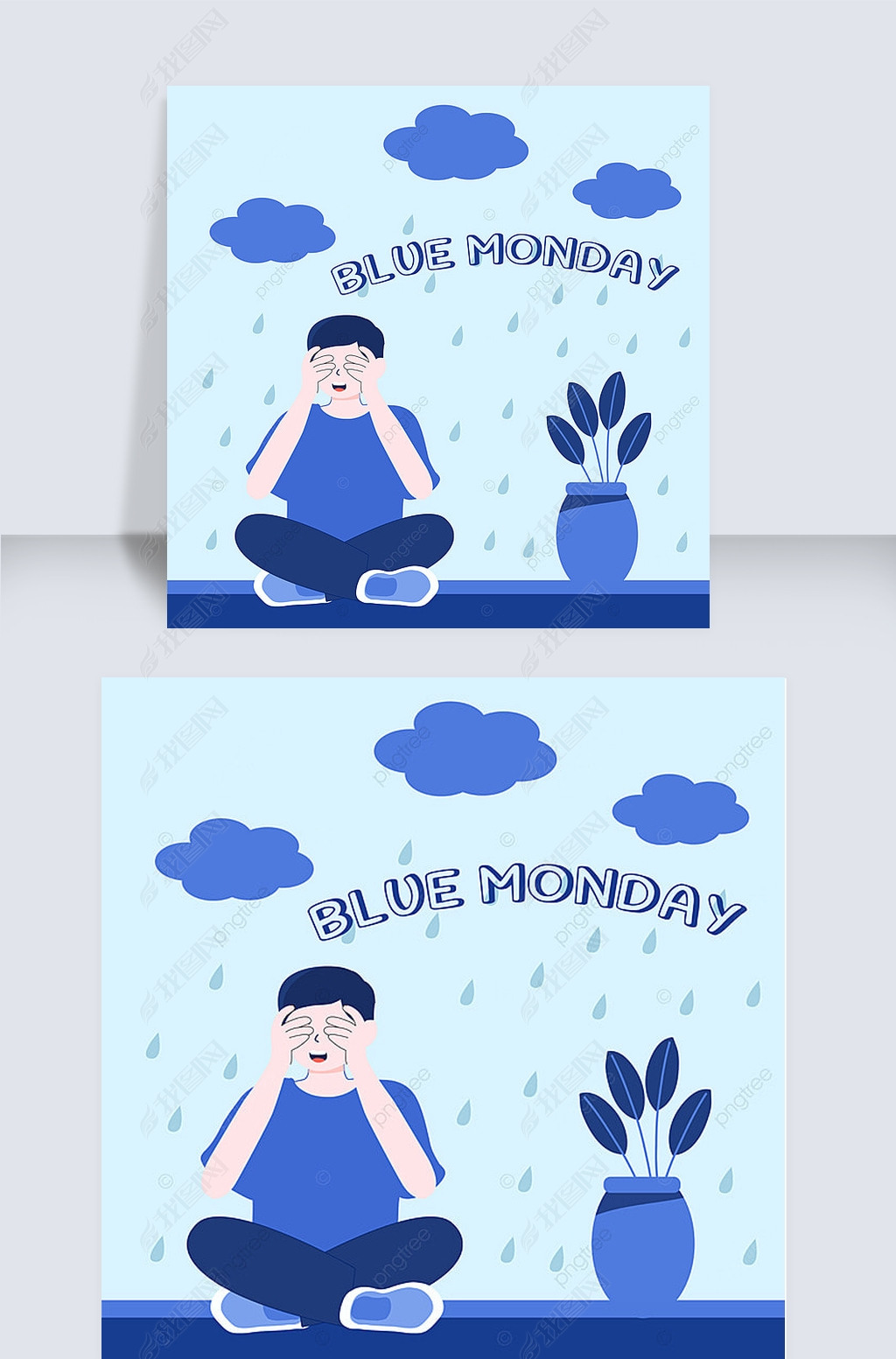 blue monday cartoon boy dark cloud rain lovely instagram post