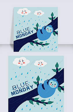 blue monday cartoon koala branch rain lovely instagram post