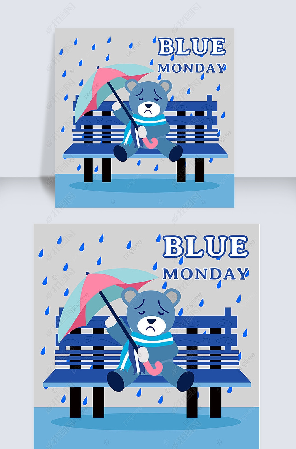 blue monday cartoon bear umbrella rain bench lovely instagram post
