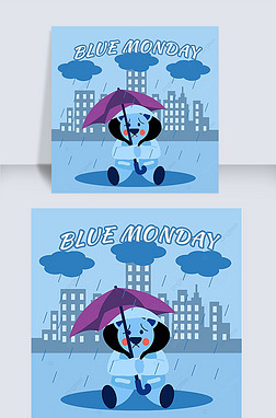 blue monday cartoon bear rain city silhouette lovely instagram post