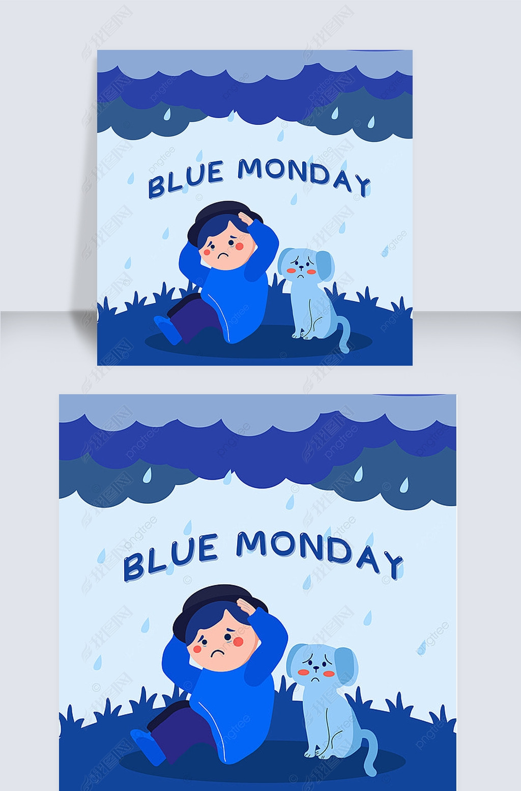 blue monday cartoon boy and dog cloud rain lovely instagram post