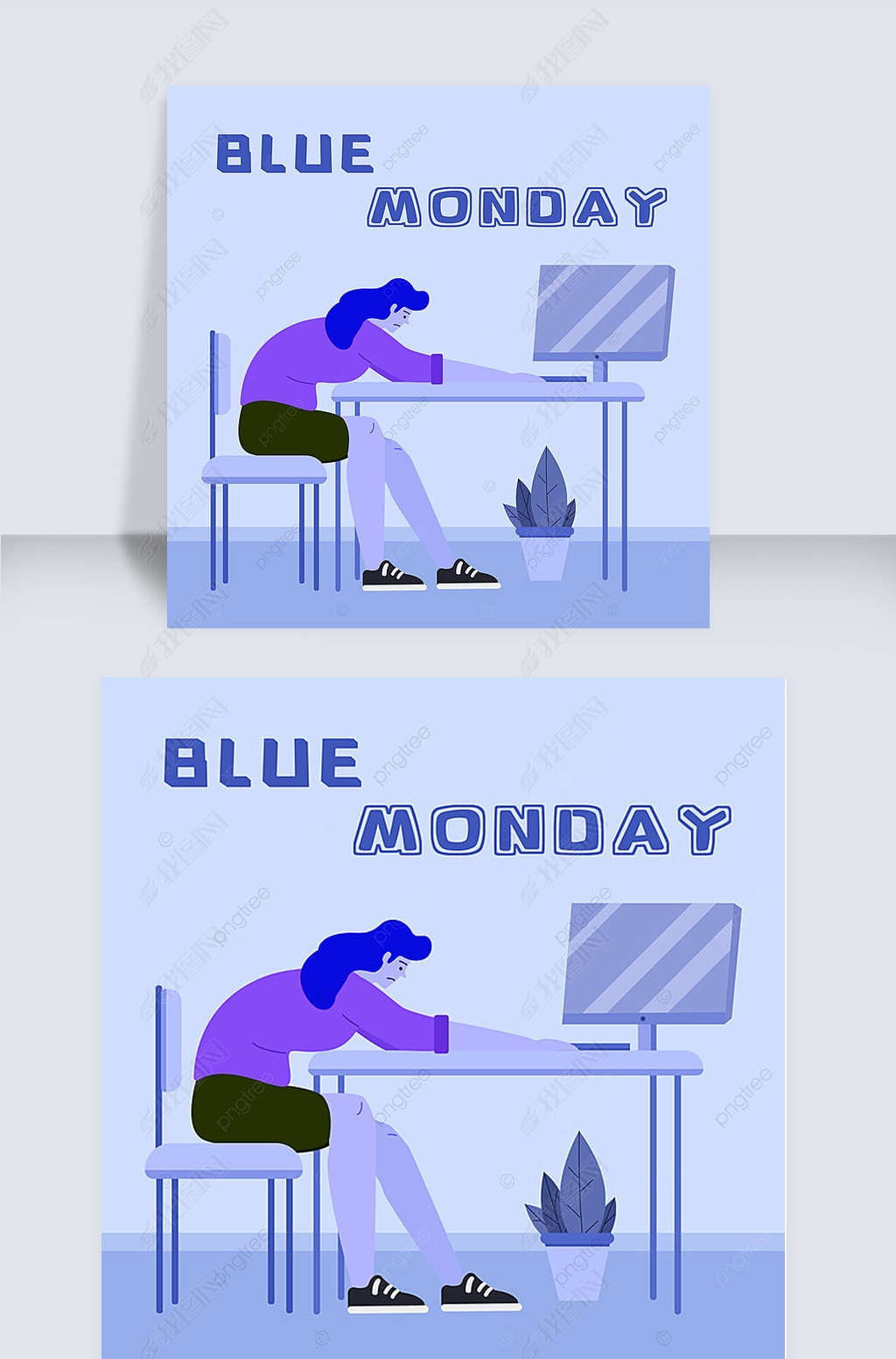 blue monday cartoon office women s computer instagram post