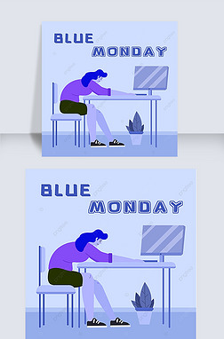 blue monday cartoon office women s computer instagram post