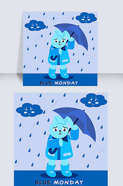 blue monday cartoon rabbit umbrella clouds rain lovely instagram post