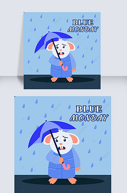 blue monday cartoon mouse umbrella rain lovely instagram post
