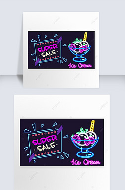 neon light effect ice cream sales banner