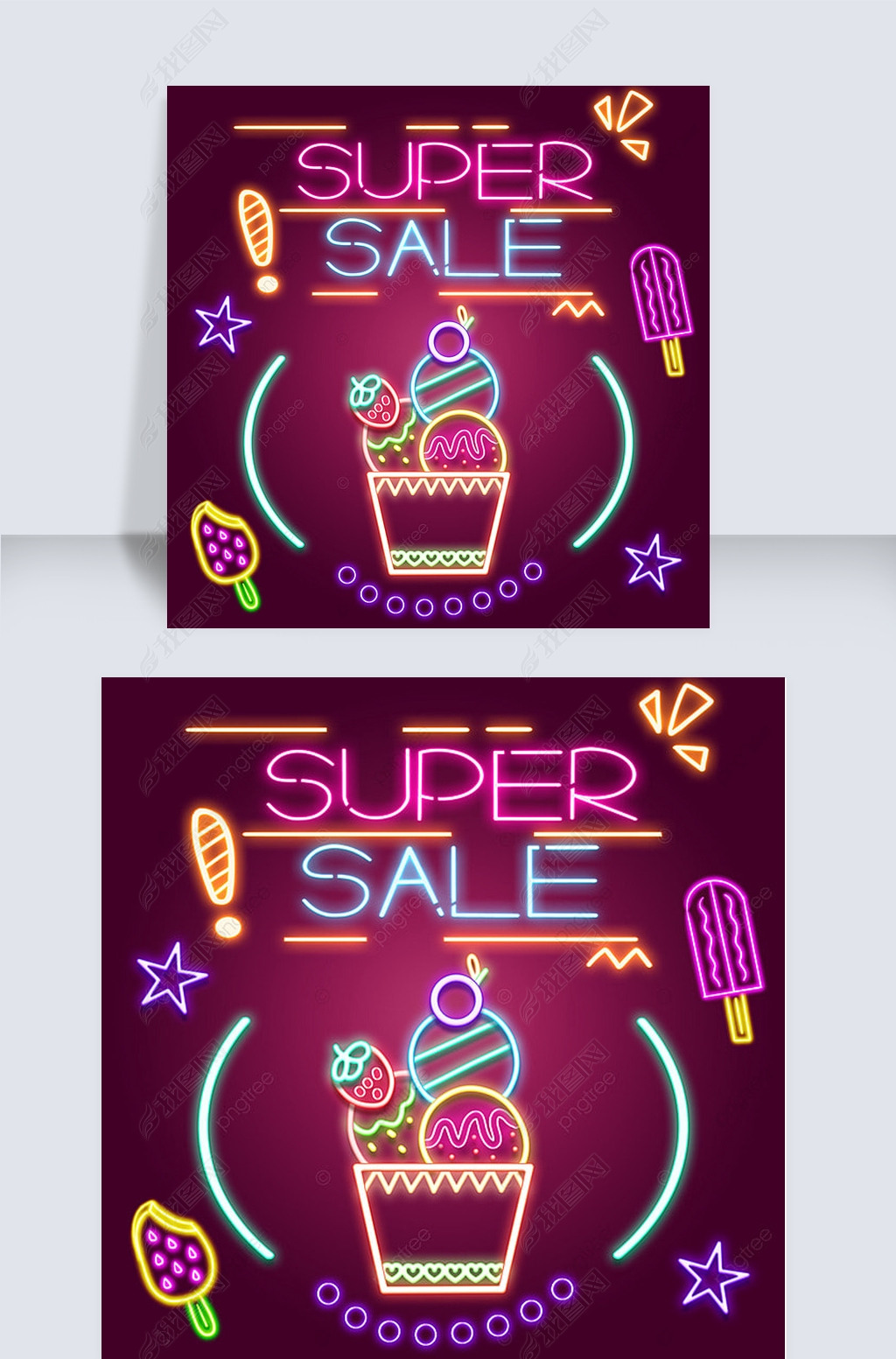 neon light effect ice cream sales creative contracted banner