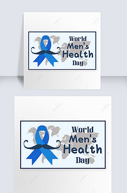 men s health day beard and ribbon world map blue web banner