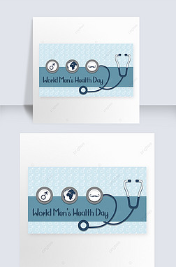 men s health day male logo and stethoscope cartoon blue web banner