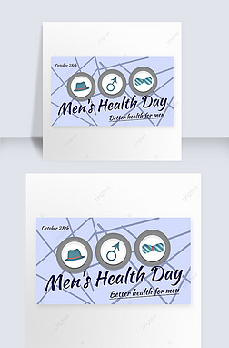 men s health day cartoon formal hat and necktie purple web banner