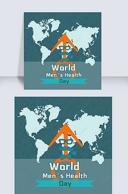 men s health day world map and male logo cartoon blue social media post