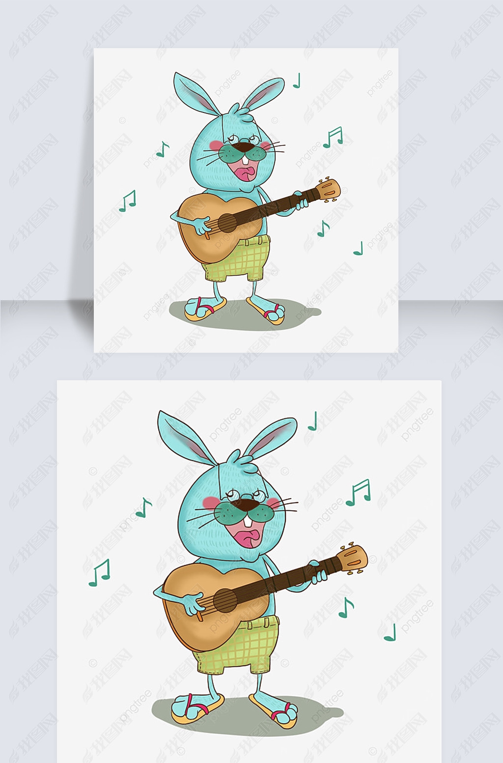 原创可爱的蓝色兔子弹吉他动物音乐家版权可商用