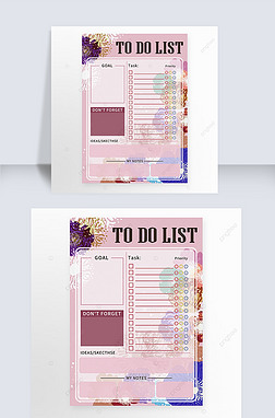 待办事项清单工作计划粉紫色花朵学习项目笔记海报