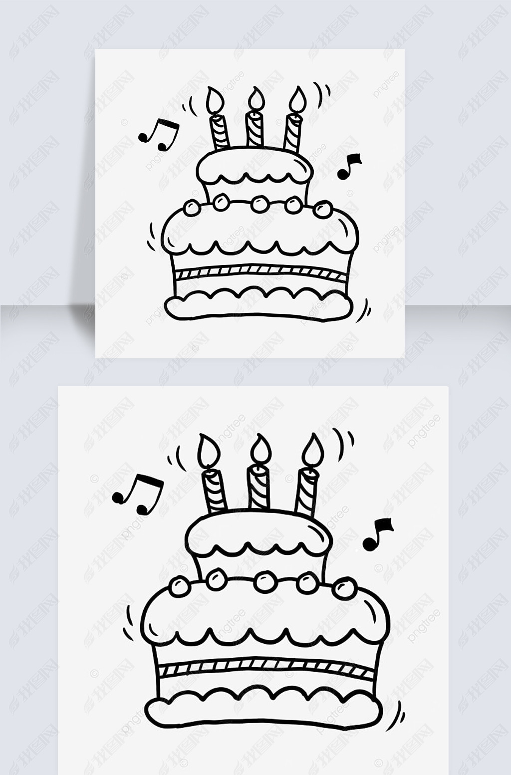 线稿生日涂鸦黑白线条蛋糕