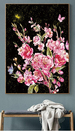高档手绘花卉桃花装饰画墙画玄关画