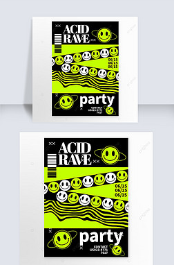 flat design acid emoji poster