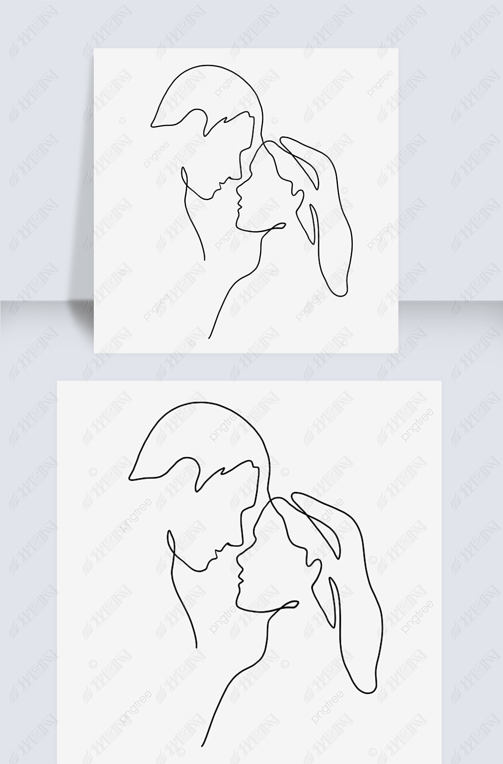 抽象对视情侣情人节线条画