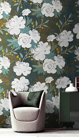 北欧植物花卉复古壁纸壁画墙纸做旧底纹墙布