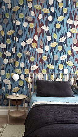 北欧植物郁金香轻奢复古壁纸多通道墙纸墙布设计