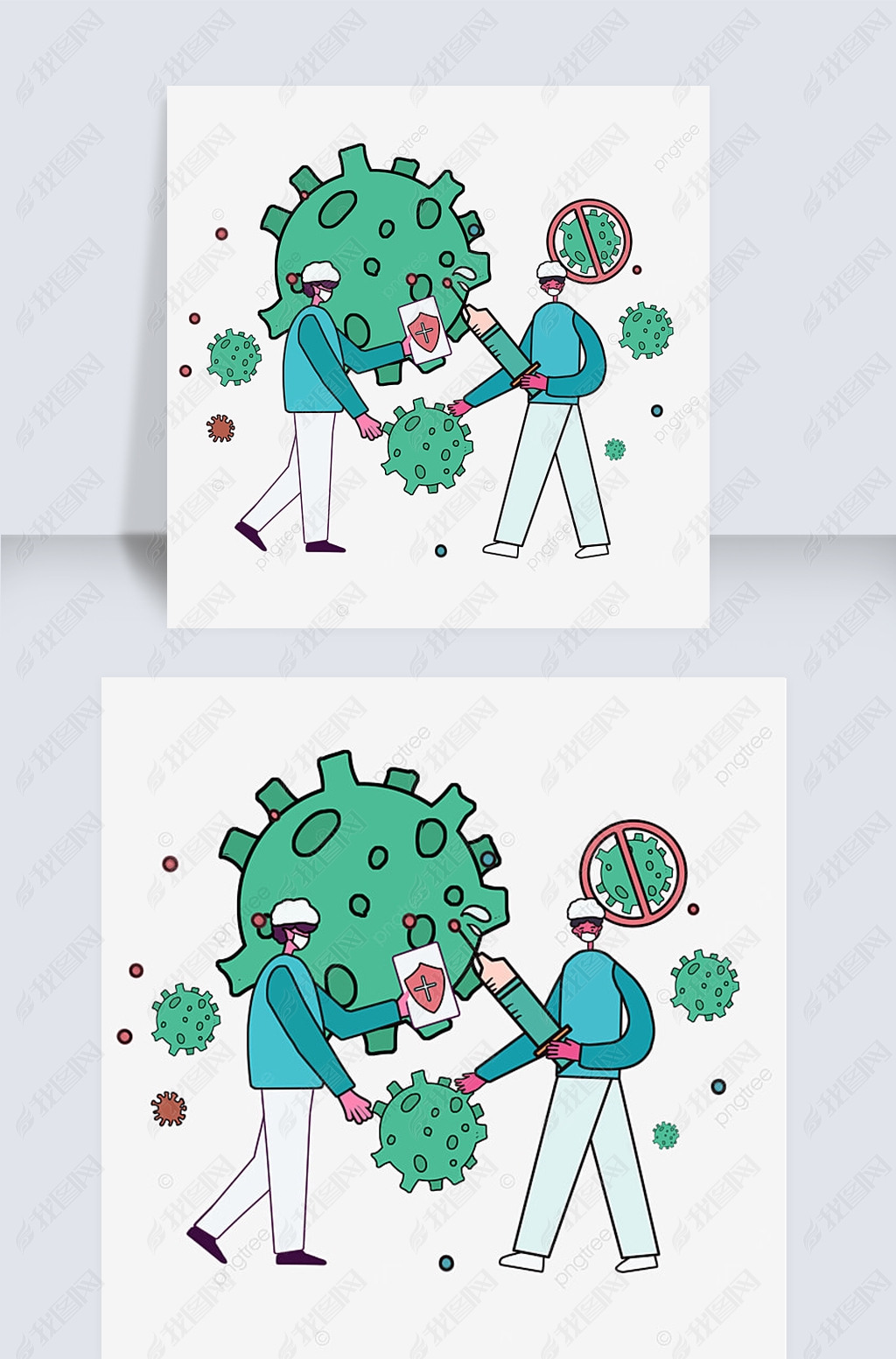 新冠疫苗注射抽象病毒插画