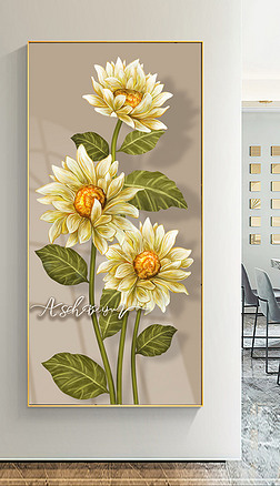 北欧奶油风向日葵光影花卉落地客厅玄关装饰画3