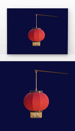 兔年春节喜庆红色圆形灯笼3D元素