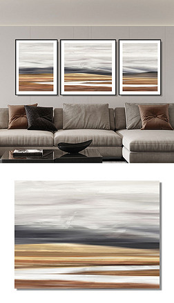 现代抽象意境风景背靠金山客厅背景三联画