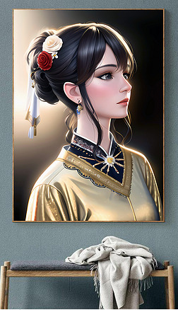 新中式古典民俗服饰女孩唯美原创手绘装饰画