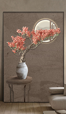 新中式一枝梅花绽放寓意好客厅沙发背景墙画