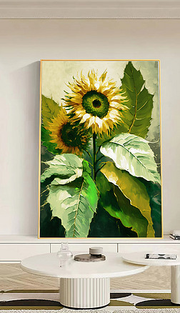 向日葵装饰画肌理感挂画手绘客厅背景墙画
