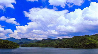 蓝天白云和湖区美景延时摄影