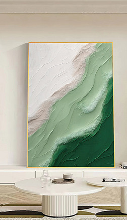 现代简约海浪抽象肌理装饰画手绘油画客厅画