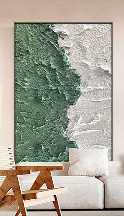 高级感现代北欧侘寂绿色肌理玄关走廊装饰画