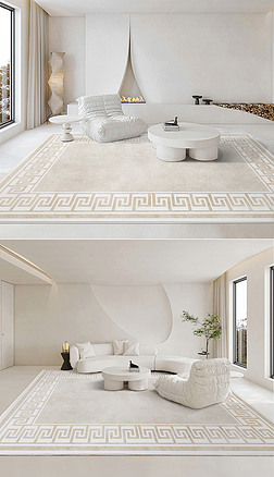 现代简约中式轻奢抽象几何客厅卧室地毯地垫