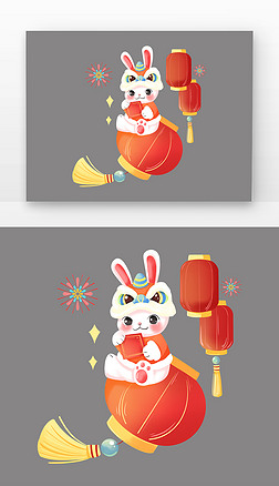 创意立体兔子新年红色喜庆过新年迎新春白兔