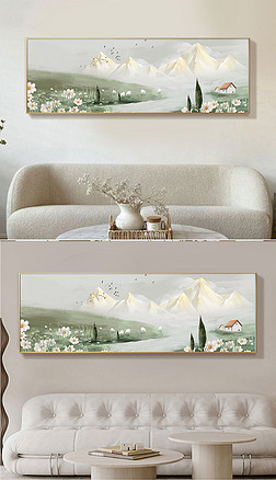 现代手绘背有靠山装饰画北欧卧室客厅风景画