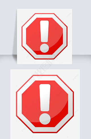 红色八边形上的白色边框和感叹号交通标示