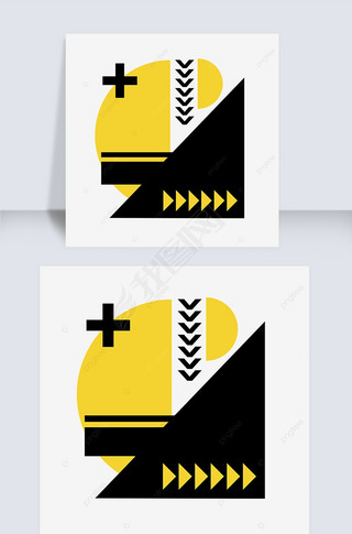 波普风格卡通可爱标志孟菲斯创意插画手绘加号黄黑